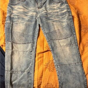 Stylish Blue Denim Jeans with Unique Stitching